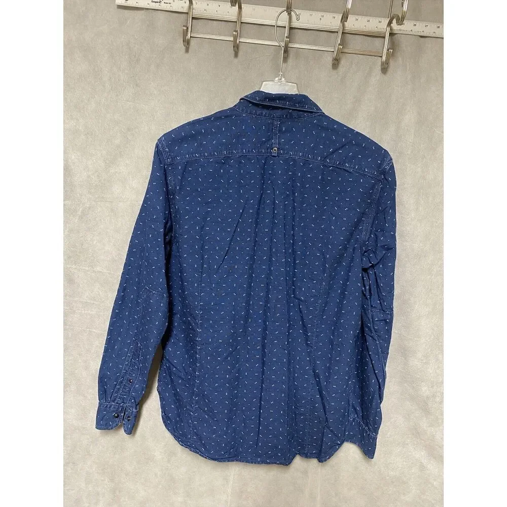 Banana Republic Men Shirt L Blue‎ AOP Slim Snap Button Up Casual Chambray Preppy